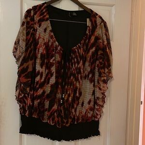 Butterfly sleeve multi print shirt 3x plus size
